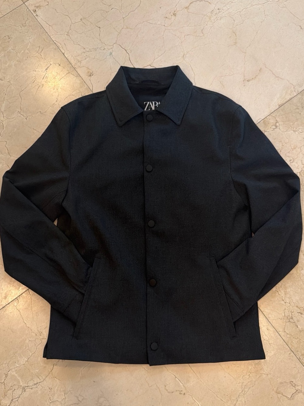 Zara Black Lightweight Button-Front Shirt Jacket